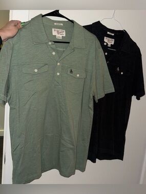 2 Pack Original Penguin Men's Pocket Front Polos in Sage Green & Black